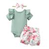Baby Girl Clothes Newborn Girl Summer Outfits Green Floral Outfit Ruffle Sleeve Romper Bodysuit Bloomers Short Newborn Gifts Baby Clothes for Girls view 1