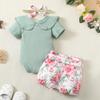 Baby Girl Clothes Newborn Girl Summer Outfits Green Floral Outfit Ruffle Sleeve Romper Bodysuit Bloomers Short Newborn Gifts Baby Clothes for Girls view 3