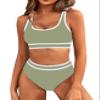 BMJL Women's High Waisted Bikini Sets Sporty Two Piece Swimsuit Color Block Cheeky High Cut Bathing Suits(M,Sage Green) view 1