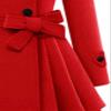 Maiyifu-GJ Womens Lapel Faux Fur Collar Wool Blend Trench Coat Vintage Double Breasted Long Jacket Casual Coat with Belt (Red,3X-Large) view 2