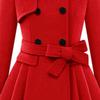 Maiyifu-GJ Womens Lapel Faux Fur Collar Wool Blend Trench Coat Vintage Double Breasted Long Jacket Casual Coat with Belt (Red,3X-Large) view 4