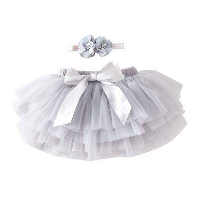Baby Girls Soft Fluffy Tutu Skirt Party Carnival Toddler Girl Mesh Tutu Bowknot Princess Skirt (Grey, 2-3 Years)