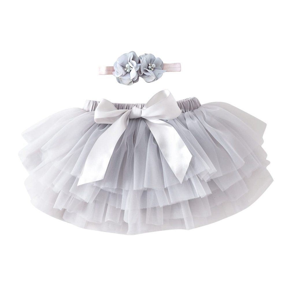 Baby Girls Soft Fluffy Tutu Skirt Party Carnival Toddler Girl Mesh Tutu Bowknot Princess Skirt (Grey, 2-3 Years)