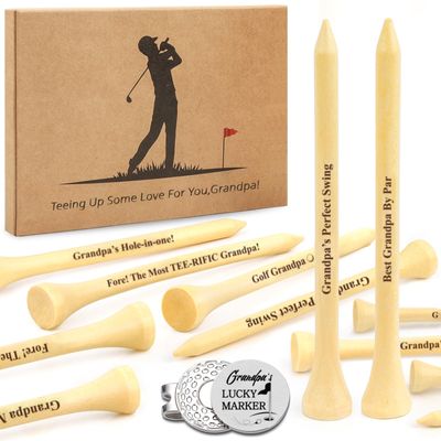 80UncleKimby Father 's Day Gifts from Daughter Wife Son - 30PCS 3-1/4 inch Wood Golf Tees Plus Hat Clip Golf Gifts for Men,Husband,Dad (Grandpa)