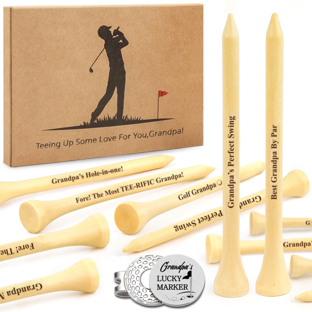 80UncleKimby Father 's Day Gifts from Daughter Wife Son - 30PCS 3-1/4 inch Wood Golf Tees Plus Hat Clip Golf Gifts for Men,Husband,Dad (Grandpa)