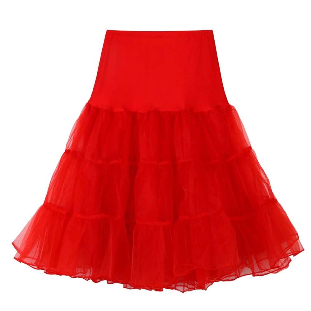 1950s Petticoat Bridesmaid Dresses - Tulle Skirts for Women - Orange Semi Formal Dresses - Sequin Asymmetrical Skirt (2-Red, X-Large)