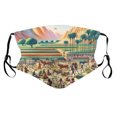Reusable Cloth Face Masks with 2 Filters Ancient-Egypty-Agricultural-Scenes Washable Face Covering Small Black