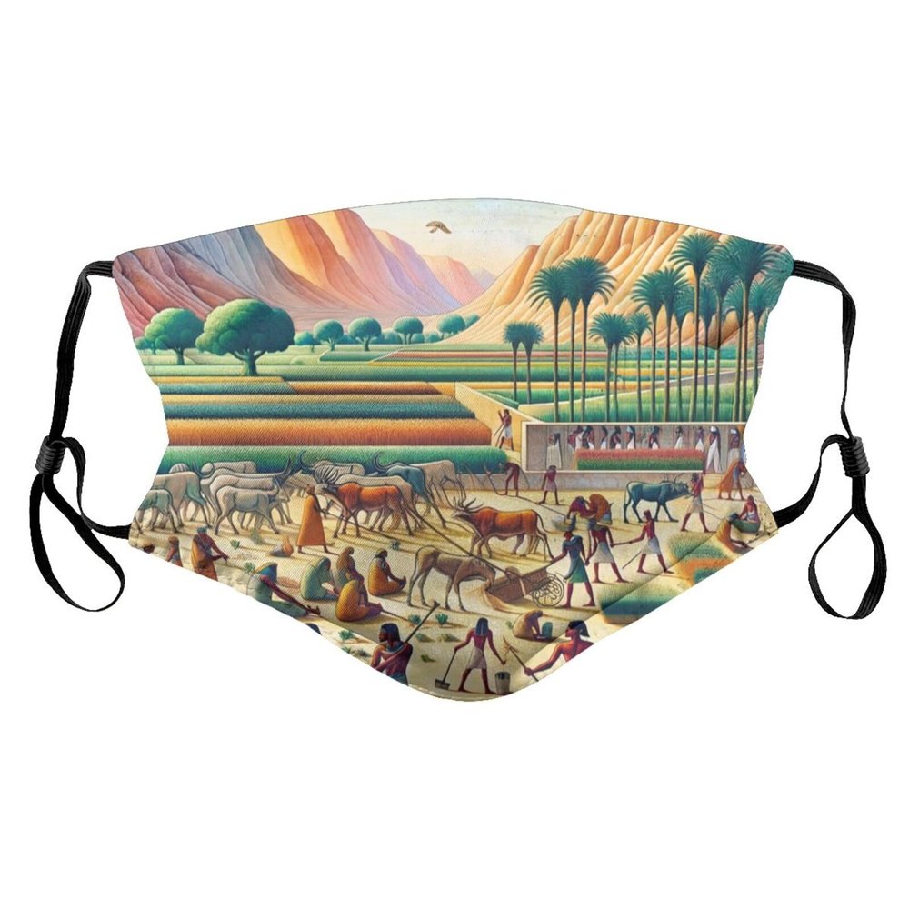 Reusable Cloth Face Masks with 2 Filters Ancient-Egypty-Agricultural-Scenes Washable Face Covering Small Black