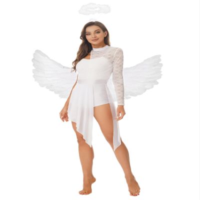 YONGHS Halloween Party Angel Costume for Woman with Wings and Headband White Lyrical Dress White A Large