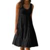 2024 Summer Sundress Women Sleeveless Tiered Ruffle Swing Dresses Solid Beach Tank Dress Holiday Midi Sun Dresses Black view 1