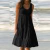 2024 Summer Sundress Women Sleeveless Tiered Ruffle Swing Dresses Solid Beach Tank Dress Holiday Midi Sun Dresses Black view 2