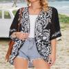 Womens Floral Kimono Cardigans Beach Cover Tops Loose Puff Sleeve Casual Blouse (C Black Flower, M) view 3