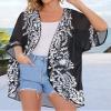 Womens Floral Kimono Cardigans Beach Cover Tops Loose Puff Sleeve Casual Blouse (C Black Flower, M) view 4