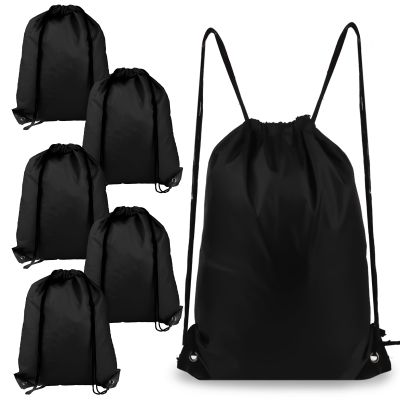 COIDEA 6Pcs Drawstring Backpacks, Medium, Black, Sports, Gym, Travel, Swimming, Beach