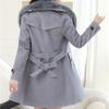 Maiyifu-GJ Women's Faux Fur Lapel Double Breasted Wool Trench Coat Winter Warm Mid-length Coat Jacket Overcoat with Belt (Grey,5X-Large) view 2