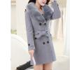 Maiyifu-GJ Women's Faux Fur Lapel Double Breasted Wool Trench Coat Winter Warm Mid-length Coat Jacket Overcoat with Belt (Grey,5X-Large) view 4