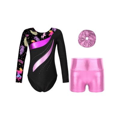 Agoky Kids Girls Gymnastic Leotard Dance Unitards Bodysuit Tumbling Outfits Athletic Activewear Set 4-14 Years Pink 8 Years
