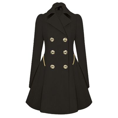 Maiyifu-GJ Womens Mid-length Trench Coat Notch Lapel Double Breasted Dress Overcoat Thicken Wool Coats Jacket with Pocket (Black,Medium)