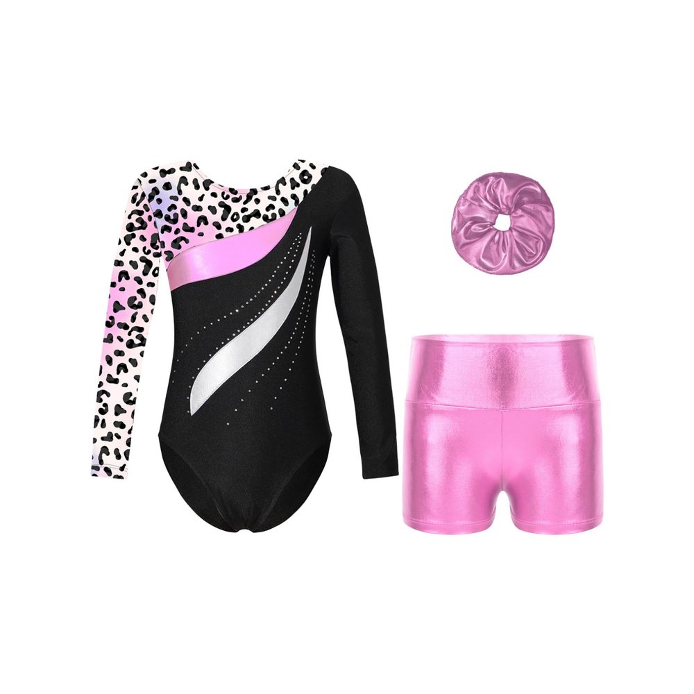 Agoky Kids Girls Gymnastic Leotard Dance Unitards Bodysuit Tumbling Outfits Athletic Activewear Set 4-14 Years Leopard 8 Years