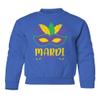 superhotapparel Mardi Gras Mask Carnival Colors Beads Street Festival Youth Crewneck Sweatshirt (Royal, Youth X-Large) view 1