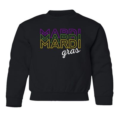 superhotapparel Mardi Gras Street Festival Carnival Letters Retro Youth Crewneck Sweatshirt (Black, Youth Small)