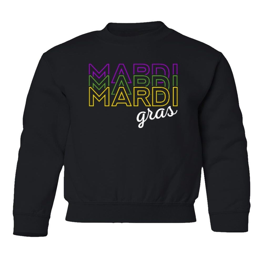 superhotapparel Mardi Gras Street Festival Carnival Letters Retro Youth Crewneck Sweatshirt (Black, Youth Small)