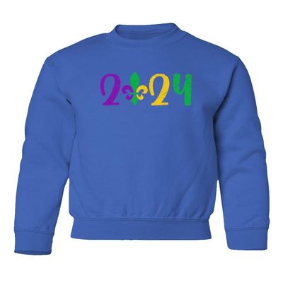superhotapparel 2024 Mardi Gras Carnival Street Festival Groovy Youth Crewneck Sweatshirt (Royal, Youth Small)