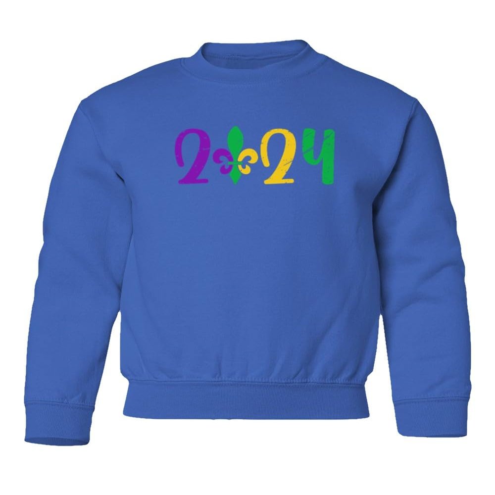 superhotapparel 2024 Mardi Gras Carnival Street Festival Groovy Youth Crewneck Sweatshirt (Royal, Youth Small)