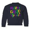 superhotapparel Mardi Gras Street Festival 2024 Carnival Groovy Youth Crewneck Sweatshirt (Navy, Youth Small) view 1