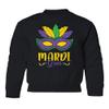 superhotapparel Mardi Gras Mask Carnival Colors Beads Street Festival Youth Crewneck Sweatshirt (Black, Youth X-Large) view 1