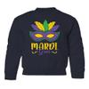 superhotapparel Mardi Gras Mask Carnival Colors Beads Street Festival Youth Crewneck Sweatshirt (Navy, Youth X-Large) view 1