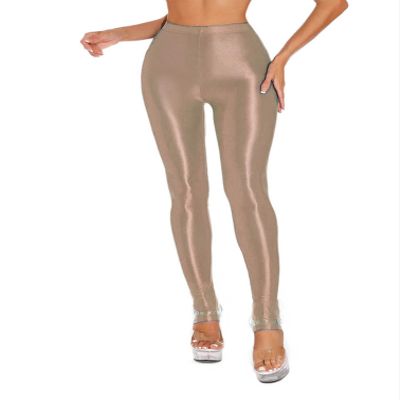 Fldy Womens Silk Glossy Stirrup Leggings Compression Stretchy Sports Tights Workout Leggings Pants Coffee Medium