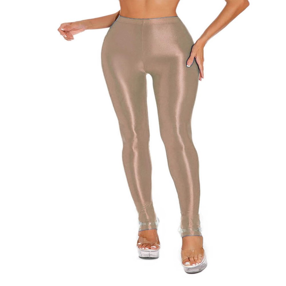 Fldy Womens Silk Glossy Stirrup Leggings Compression Stretchy Sports Tights Workout Leggings Pants Coffee Medium