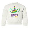 superhotapparel Unicorn Mardi Gras Carnival Cute Street Festival Youth Crewneck Sweatshirt (White, Youth Medium) view 1