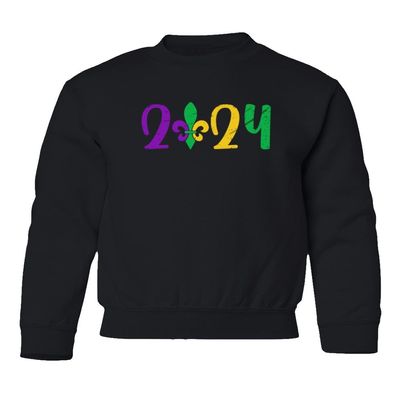 superhotapparel 2024 Mardi Gras Carnival Street Festival Groovy Youth Crewneck Sweatshirt (Black, Youth Small)