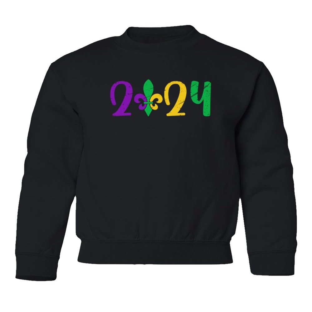 superhotapparel 2024 Mardi Gras Carnival Street Festival Groovy Youth Crewneck Sweatshirt (Black, Youth Small)