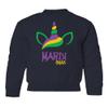 superhotapparel Unicorn Mardi Gras Carnival Cute Street Festival Youth Crewneck Sweatshirt (Navy, Youth Medium) view 1