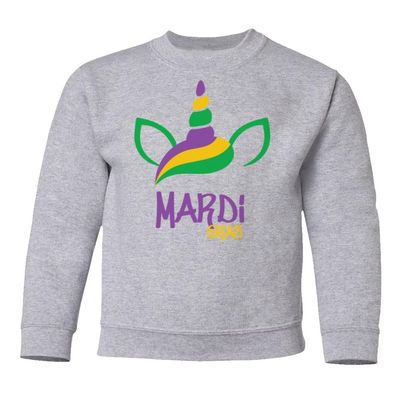 superhotapparel Unicorn Mardi Gras Carnival Cute Street Festival Youth Crewneck Sweatshirt (Ash, Youth Medium)