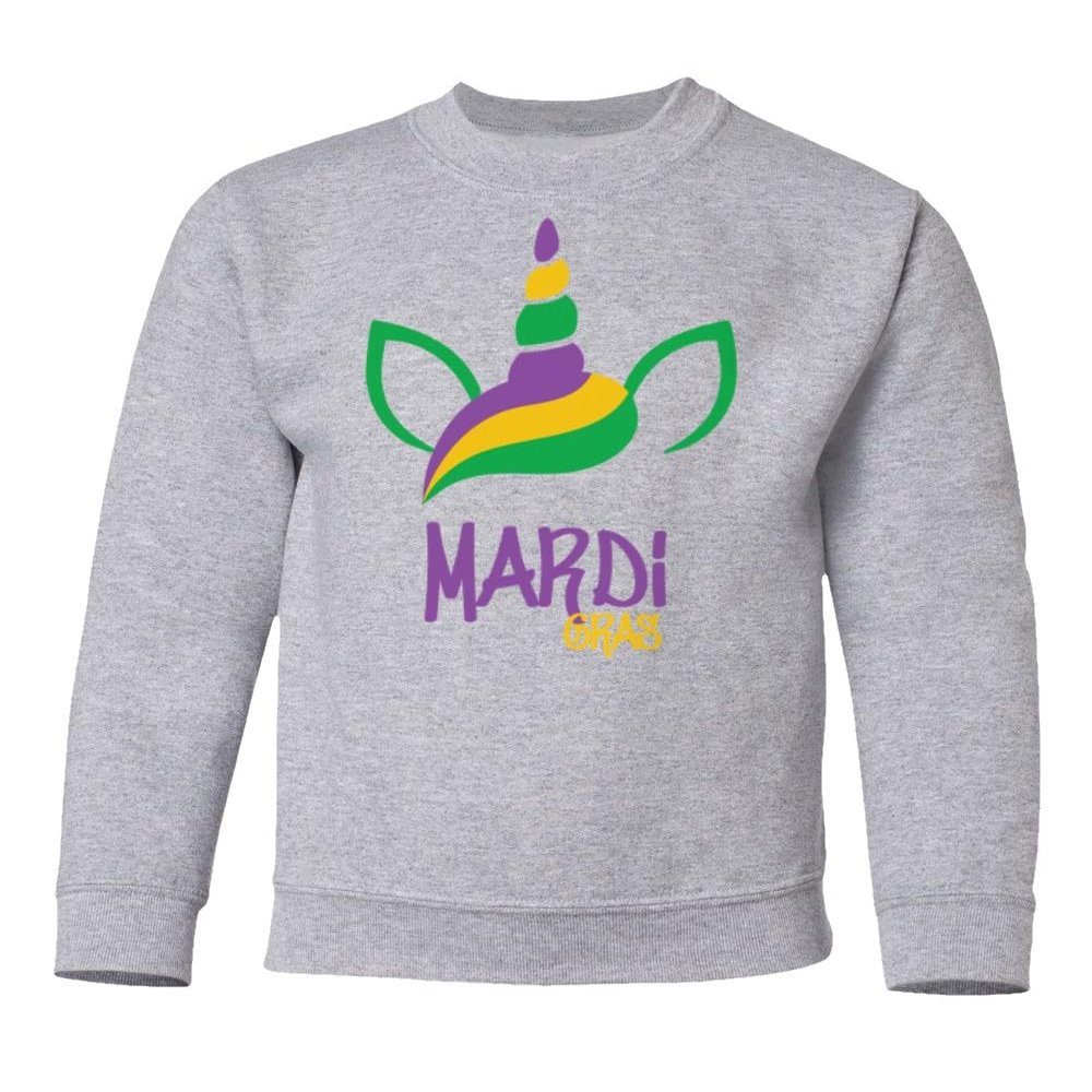 superhotapparel Unicorn Mardi Gras Carnival Cute Street Festival Youth Crewneck Sweatshirt (Ash, Youth Medium)