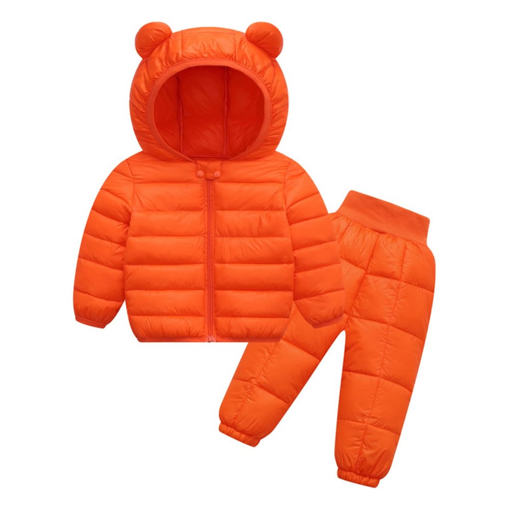 Alvivi 2Pcs Baby Snowsuit Hooded Bear Ears Coat Winter Down Jacket and Elastic Waist Puffer Ski Pants Set Orange 12-18 Months