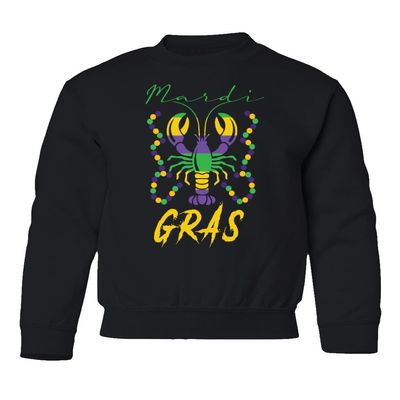 superhotapparel Mardi Gras Crawfish Carnival Beads Street Festival Youth Crewneck Sweatshirt (Black, Youth Medium)