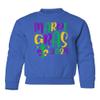 superhotapparel Mardi Gras Street Festival 2024 Carnival Groovy Youth Crewneck Sweatshirt (Royal, Youth Small) view 1