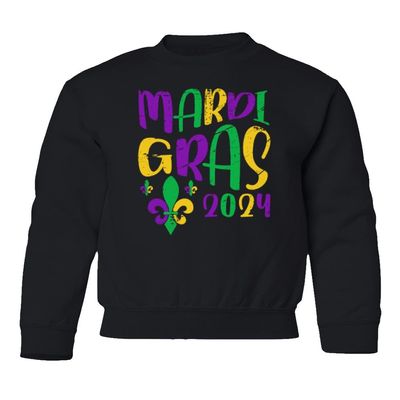 superhotapparel Mardi Gras Street Festival 2024 Carnival Groovy Youth Crewneck Sweatshirt (Black, Youth Small)