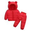 Alvivi 2Pcs Baby Snowsuit Hooded Bear Ears Coat Winter Down Jacket and Elastic Waist Puffer Ski Pants Set Red 3-4 Years view 1