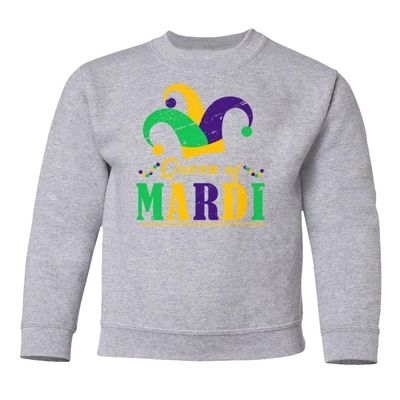 superhotapparel Queen Of Mardi Gras Carnival Fool Hat Street Festival Youth Crewneck Sweatshirt (Ash, Youth Medium)