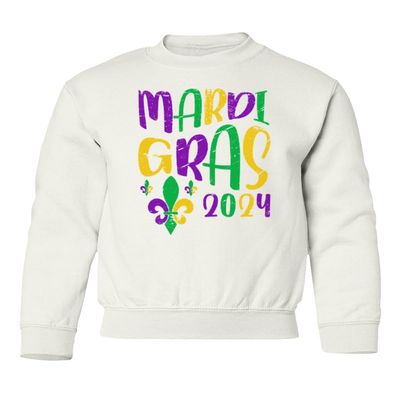 superhotapparel Mardi Gras Street Festival 2024 Carnival Groovy Youth Crewneck Sweatshirt (White, Youth Small)