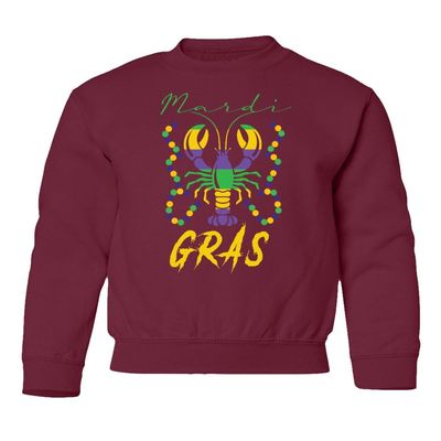 superhotapparel Mardi Gras Crawfish Carnival Beads Street Festival Youth Crewneck Sweatshirt (Maroon, Youth Medium)