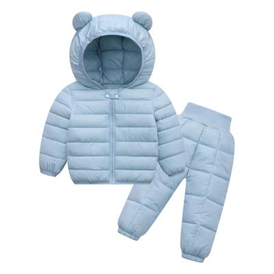 Alvivi 2Pcs Baby Snowsuit Hooded Bear Ears Coat Winter Down Jacket and Elastic Waist Puffer Ski Pants Set Sky Blue 2-3 Years