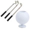 Golf Ball Pen Holder, Mini Desktop Golfs Ball Pen Holder with 3 Golfs Cue Pens, Durable Plastic Golfer Souvenir Set Gift Multi Function Pen Holding Stand for Home Office Decoration view 4