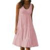 2024 Summer Sundress Women Sleeveless Tiered Ruffle Swing Dresses Solid Beach Tank Dress Holiday Midi Sun Dresses Pink view 1